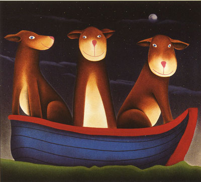 The Three Dogs in A Boat